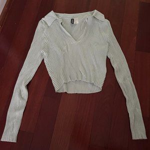 H&M Women's Green Long-Sleeve Crop Top